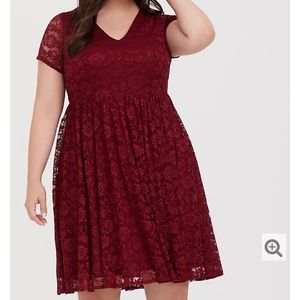 Torrid 14 Red Lace V-Neck Skater Dress